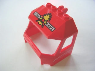 LEGO 45406pb003 - Windscreen 4 x 6 x 4 Cab with Hinge and 1 x 4 Bottom Cutout with 'FIRE DEPT', Fire, 2 Axes and  Helmet Pattern