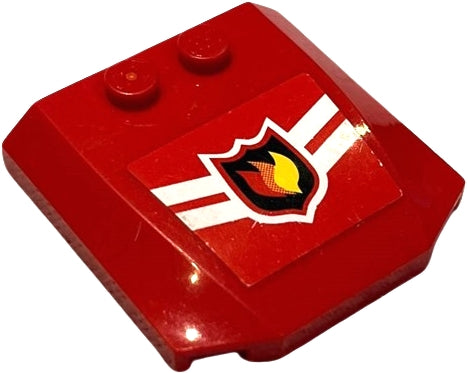 LEGO 45677pb001 - Wig 4 x 4 x 2/3 Triple Curved met Fire Logo Badge en 2 witte chevrons patroon (Sticker) - Sets 7208 / 7942 / 7945