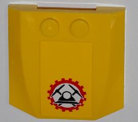 LEGO 45677pb059 - Wig 4 x 4 x 2/3 Drievoudig Gebogen met Mijnwerkerslogo (Helm met Gekruiste Houwelen in Tandwiel) Patroon (Sticker) - Sets 4200 / 4201