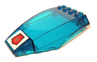 Translucent blue LEGO 10x6x2 curved windscreen with a Space Police 3 badge sticker on the front.