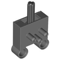 Dark gray LEGO 4694bc01 Pneumatic Switch with a top cross axle pin and multiple side and bottom pin holes.