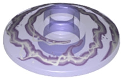 LEGO 4740pb011 inverted 2x2 dish, translucent lavender with white and lavender electricity pattern.