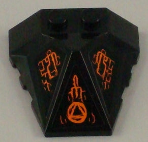 Black LEGO 4x4x1 1/3 pyramid center wedge with orange lines and Atlantis Key Symbol pattern.