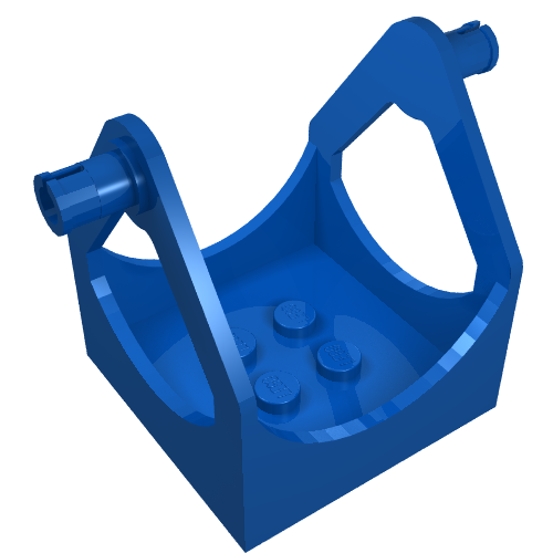 Blue LEGO Fabuland Ferris Wheel Seat, part 4782. Features a four-stud base, curved walls, and Technic pin connections.