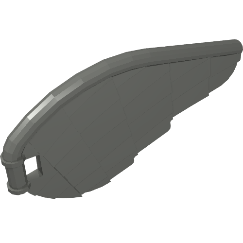 Dark grey LEGO part 48284, a curved Hippogriff Wing (HP Buckbeak) piece, showing its detailed shape and connection points.