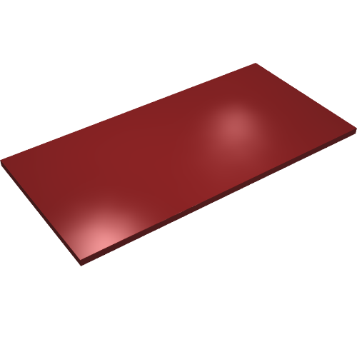 Red LEGO 48288 Tile 8x16 with bottom tubes on edges, displayed at an angle on a white background.