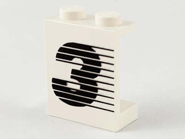 LEGO 4864apx3 - Paneel 1 x 2 x 2 - Solid Studs met zwart nummer 3 en lijnenpatroon