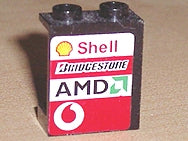 LEGO 4864bpb030L - Paneel 1 x 2 x 2 - Holle Studs met Shell, Bridgestone, AMD en Vodafone Logo aan Linkerzijde (Sticker) - Sets 8362 / 8375 / 8654