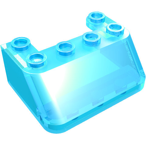 Translucent light blue LEGO windscreen brick, 3x4x1 1/3 with 6 studs on top.