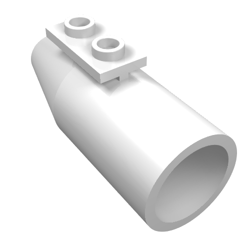 White LEGO 4868a smooth large engine part with a 1x2 thin plate on top.