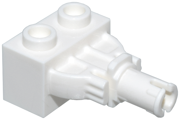 White LEGO Technic Brick Modified 1 x 2 with Rotation Joint Pin (4920) shown at an angle.