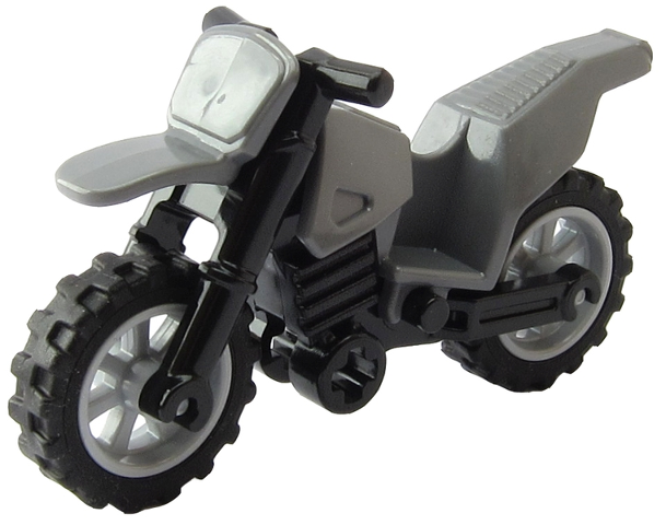 LEGO 50860c11 - Motorfiets Dirt Bike met zwart chassis (lange bevestigingspunten) en licht blauwgrijze wielen