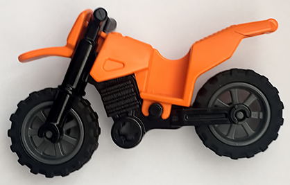 LEGO 50860c12 - Motorfiets Dirt Bike met zwart chassis (lange bevestigingspunten) en donkerblauwgrijze wielen