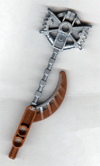 LEGO 50930pb01 Bionicle Hordika Claw Club, pearl light gray weapon with a spiked gear head and a brown curved blade.