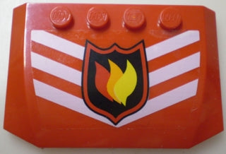 LEGO 52031pb005 - Wig 4 x 6 x 2/3 Drievoudig gebogen met Fire Logo Badge en 3 witte chevrons patroon (Sticker) - Set 7239