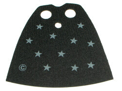 Black LEGO minifigure cape, starched fabric, with light gray stars and copyright symbol pattern.