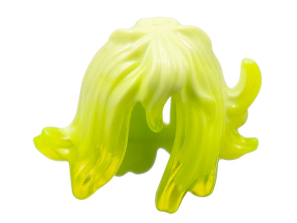 LEGO 53801pb01 female minifigure hairpiece, mid-length wavy, with side spikes, in marbled trans-neon green.