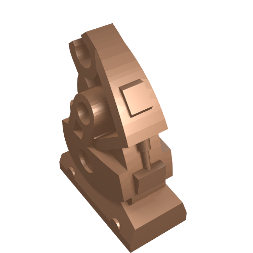 3D render of a reddish-brown LEGO 53984 Mechanical Leg for an Exo-Force Robot, showing its complex structure and connection points.