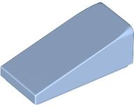 Light blue LEGO 5404 Slope 18 2 x 1 x 2/3 brick, an angled building element.