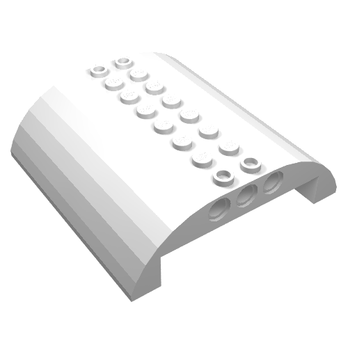 White LEGO Slope, Curved 8 x 8 x 2 Double part, featuring studs on top and pinholes on the front edge.