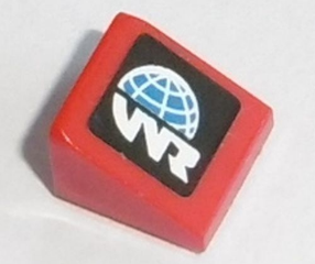 LEGO 54200pb081L - Helling 30 1 x 1 x 2/3 met Globe en wit 'WR' World Racer Logo patroon model linkerkant (sticker) - Set 8864