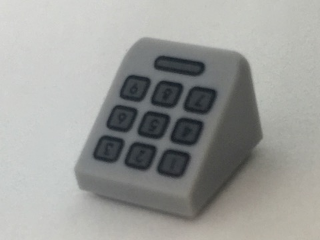 Light gray LEGO Slope 30 1 x 1 x 2/3 with dark bluish gray telephone keypad pattern and screen.