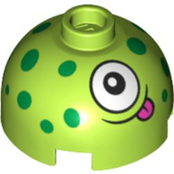 LEGO 553pb039 - Brick, Round 2 x 2 Dome Top with Green Dots, White Eye and Dark Pink Tongue Pattern