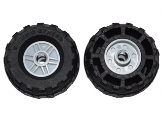 LEGO 55981c04 - Wiel 18mm D. x 14mm met Pin Hole, nep bouten en ondiepe spaken met zwarte band 37 x 18R (55981 / 56891)