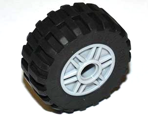 LEGO 55981c05 - Wheel 18mm D. x 14mm with Pin Hole, Fake Bolts and Shallow Spokes with Black Tire 30.4 x 14 Offset Tread - Band Around Center of Tread (55981 / 92402)