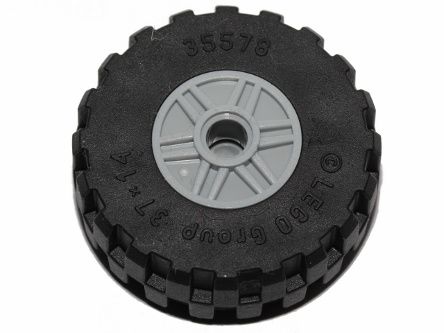 LEGO 55981c07 - Wheel 18mm D. x 14mm with Pin Hole, Fake Bolts and Shallow Spokes with Black Tire 37 x 14 (55981 / 35578)