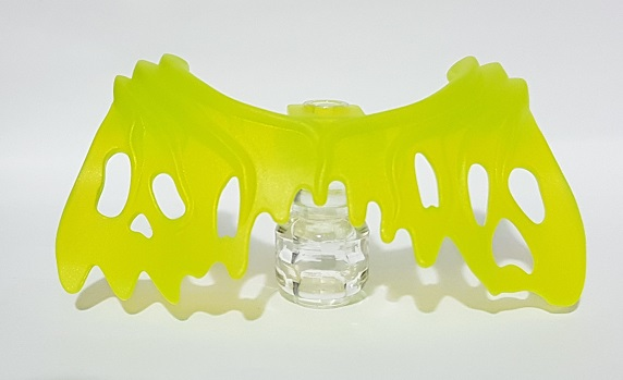 Trans-neon green LEGO minifigure webbed slime wings attached to a clear neck bracket, on a white background.