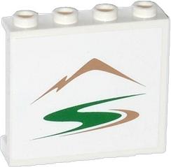 LEGO 60581pb038L - Paneel 1 x 4 x 3 met zijsteunen - Hollow Studs met bergen en groen wegpatroon (Sticker) - Set 60057