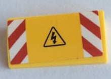 LEGO 88930pb136 - Slope, Curved 2 x 4 x 2/3 with Bottom Tubes with Red and White Danger Stripes and Electricity Danger Triangle Pattern (Sticker) - Set 60132