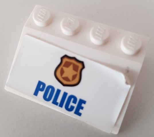 LEGO 3297pb052 - Slope 33 3 x 4 with Gold Badge and Blue 'POLICE' Pattern (Sticker) - Set 60140