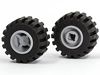 LEGO 6014bc01 - Wheel 11mm D. x 12mm, Hole Notched for Wheels Holder Pin with Black Tire 21mm D. x 12mm - Offset Tread Small Wide (6014b / 6015)