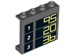 LEGO 60581pb081 - Paneel 1 x 4 x 3 met zijsteunen - Holle studs met '1 95', '2 20' en '3 36' patroon