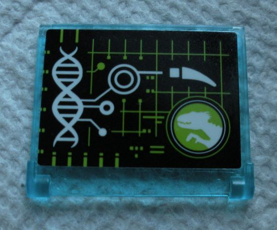LEGO 60603pb015 - Glas voor Raam 1 x 4 x 3 - Opening met Zwart Scherm met DNA Dubbele Helix en Jurassic World Logo Patroon (Sticker) - Set 75930