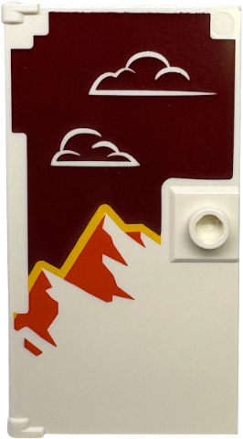 LEGO 60616pb116 - Deur 1 x 4 x 6 met Stud Handvat met Wolken op Donkerrode Achtergrond, Oranje en Gele Bergen Patroon