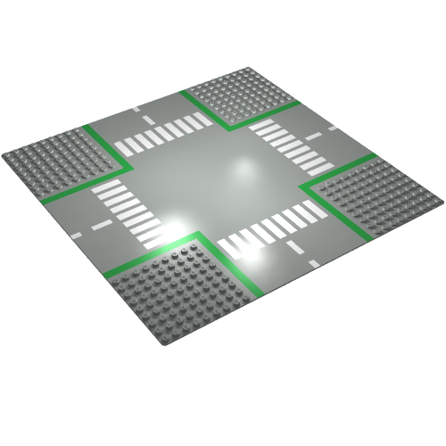 LEGO 607p01 - Basisplaat, Weg 32 x 32 9-Stud Kruispunt met Wegpatroon
