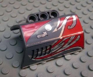 LEGO Technic 61069pb004L Panel Engine Block Half, left side, with red and silver flames and oil cap pattern, from set 8493.