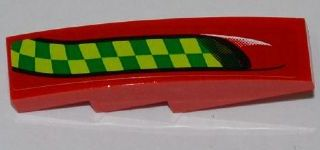 LEGO 61678pb027L - Helling, Gebogen 4 x 1 met Lime en Groen Ruitpatroon Model Linkerkant (Sticker) - Set 7967