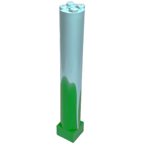 LEGO 6168c01pb01 support pillar, 2x2x11, light blue with a bright green marbled pattern and a green base.