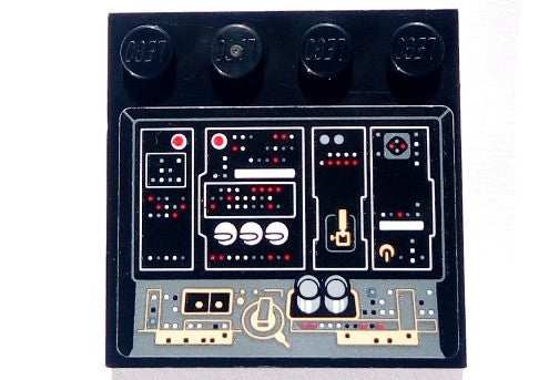 LEGO 6179pb162 - Tile, Modified 4 x 4 with Studs on Edge with SW Millennium Falcon Control Panel, Buttons, White and Red Lights Pattern (Sticker) - Set 75105