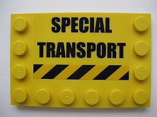 LEGO 6180pb033 - Tile, Modified 4 x 6 with Studs on Edges with 'SPECIAL TRANSPORT' and Black and  Danger Stripes Pattern (Sticker) - Set 7249