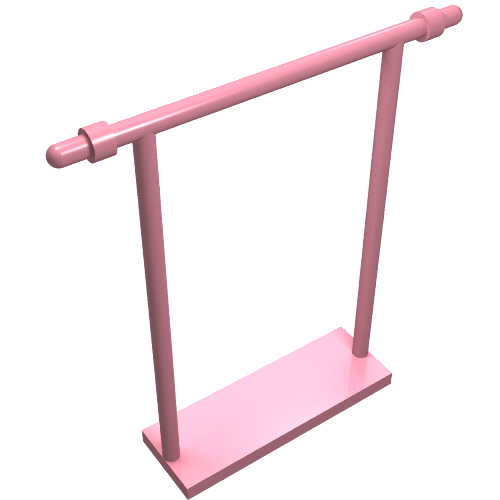 LEGO 6199 Belville swing, entirely pink, with a flat base, two upright posts, and a horizontal top bar.