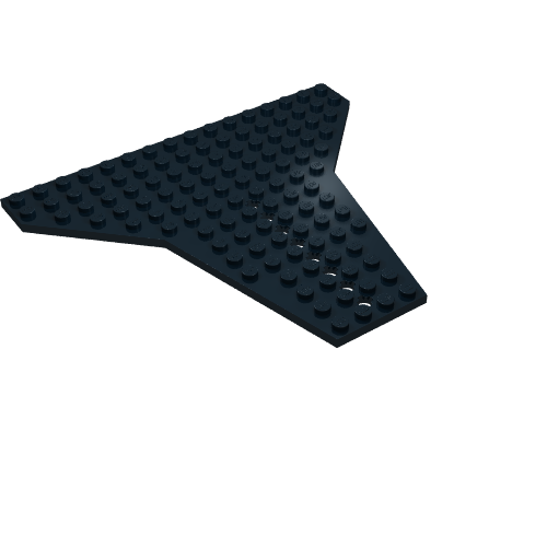 Black LEGO 6219 Wedge, Plate 16 x 14 Shuttle piece, showing the studded surface from an angled perspective.