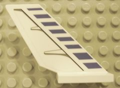 White LEGO shuttle tail fin with blue stripes and a black contour line on the right side.