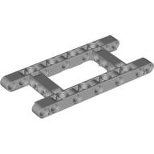 Light bluish gray LEGO Technic Modified Frame Thick 5 x 11 Open Center, part 64178, shown from an angle.