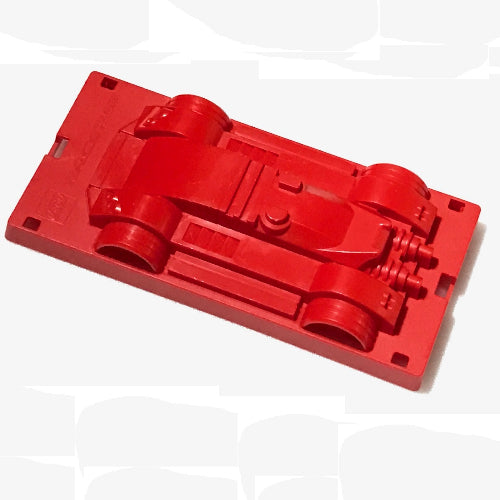 Red LEGO 64700 Racers container lid, showing the molded underside of a race car, on a white background.