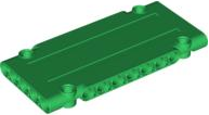 Green LEGO Technic Panel Plate 5 x 11 x 1, a rectangular element with two ridges and multiple connection points.